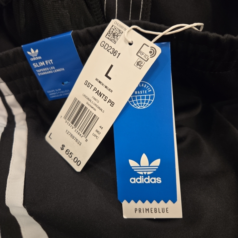 Adidas Originals Women's SST Track Pants Black White 3-Stripes Size Large NWT - Picture 5 of 10
